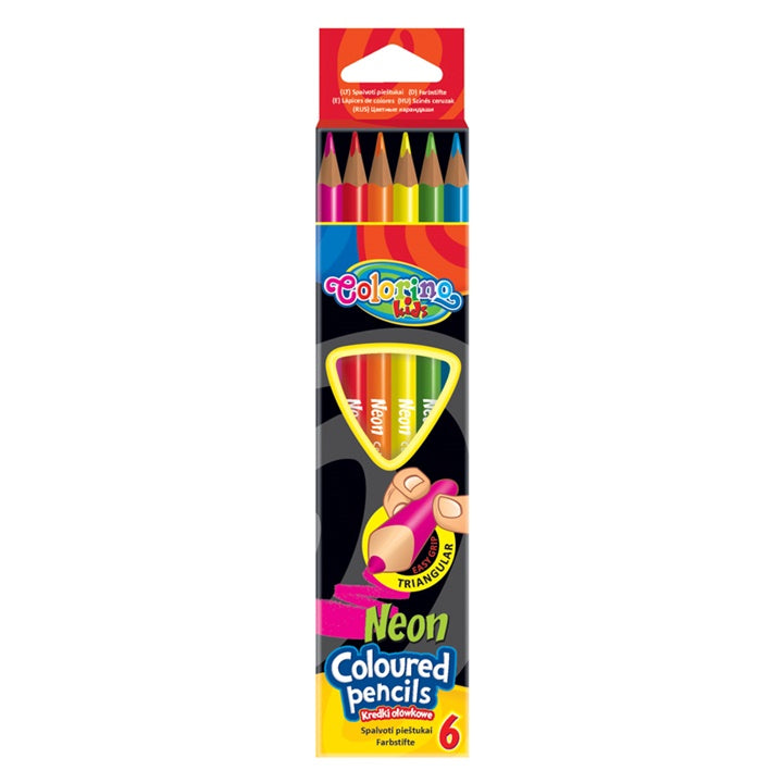 Colorino neon kleurpotloden, driekantig, 6 stuks