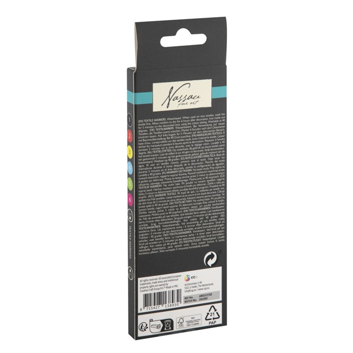 Nassau dubbelzijdige textielstiften, set van 6 kleuren – afbeelding 2