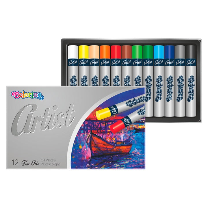 Colorino Artist oliepastels rond, 12 stuks in metalen etui