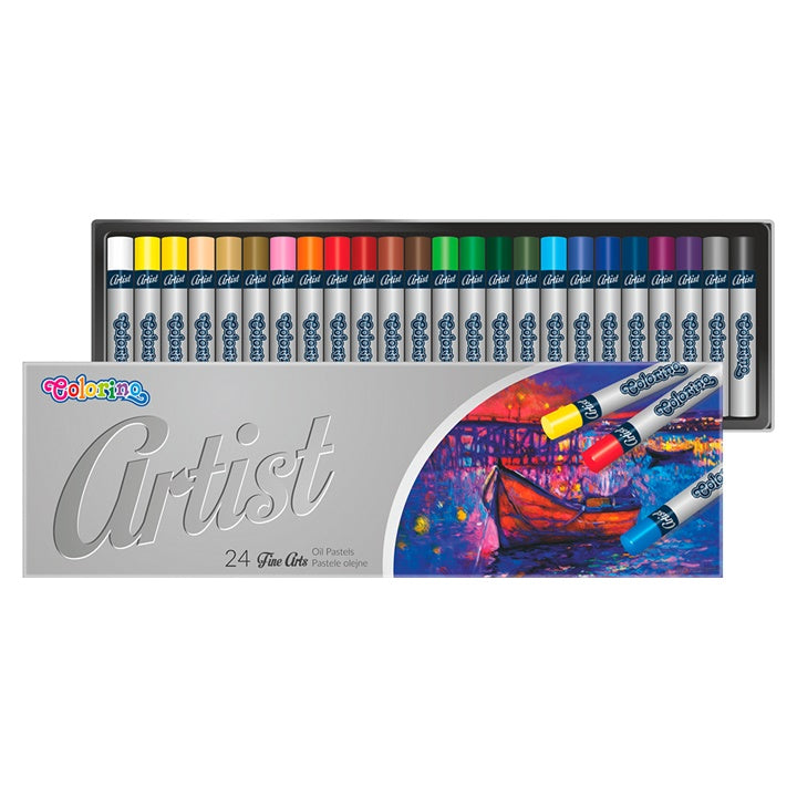 Colorino Artist oliepastels rond, 24 stuks in metalen etui
