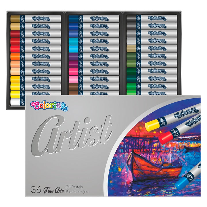 Colorino Artist oliepastels rond, 36 stuks in metalen etui
