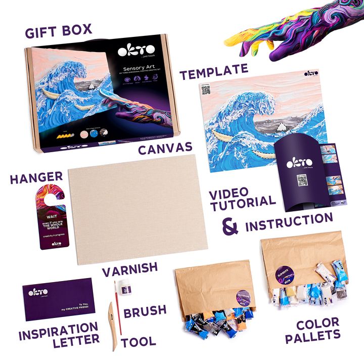OKTO Sensory Art 3D-hobbyset Golven bij Kanagawa, 30 × 40 cm – afbeelding 3