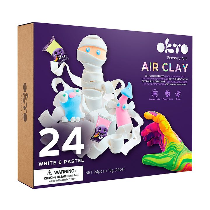 OKTO Air Clay luchtdrogende kleiset, 24 pastelkleuren × 10 g