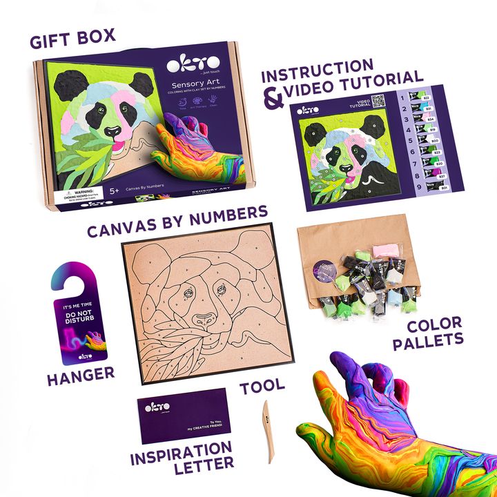 OKTO Sensory Art Air Clay-set Panda, 30 × 30 cm – afbeelding 3