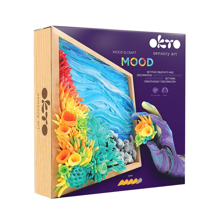 OKTO Sensory Art kleiset in houten lijst 21 × 21 cm – Oceaanrust