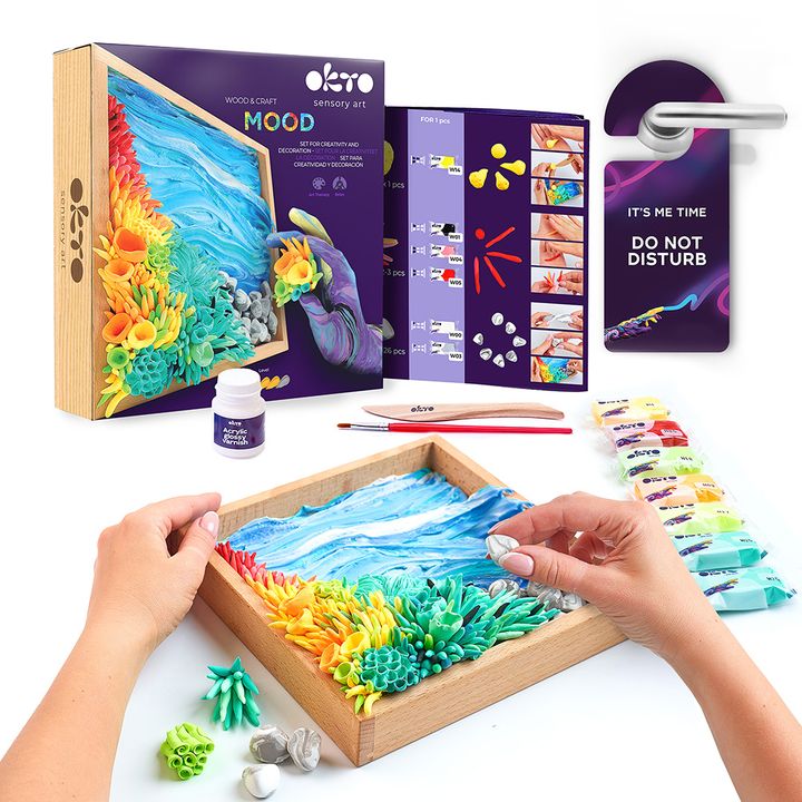 OKTO Sensory Art kleiset in houten lijst 21 × 21 cm – Oceaanrust – afbeelding 2