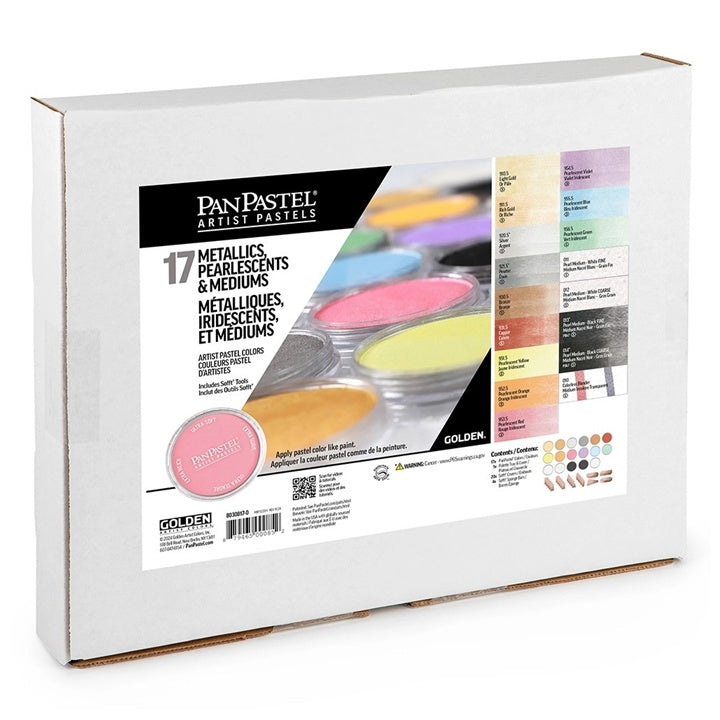 Golden PanPastel set metallic en parelmoer met mediums, 17 napjes