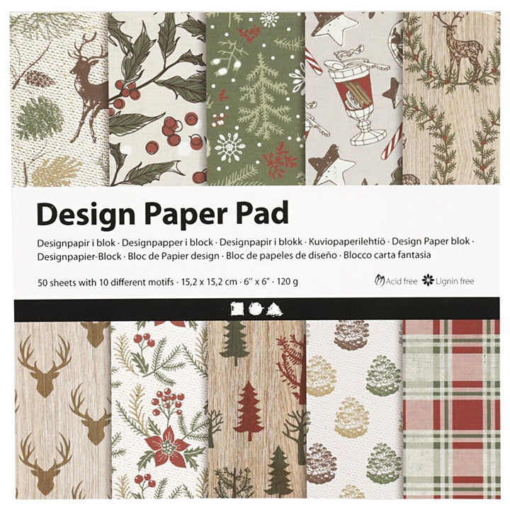 Creativ Company scrapbookpapier met kerstmotieven, 15,2 × 15,2 cm, 50 vel