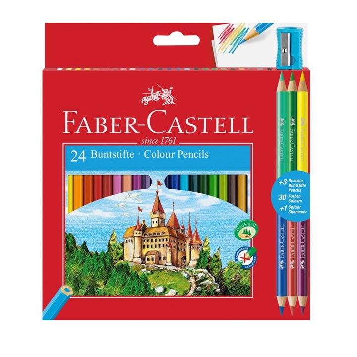 Faber-Castell zeskantige kleurpotloden, set 24 kleuren met puntenslijper
