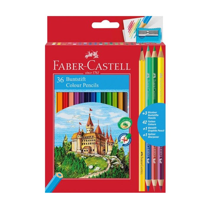 Faber-Castell zeskantige kleurpotloden, set 36 kleuren met grafietpotlood