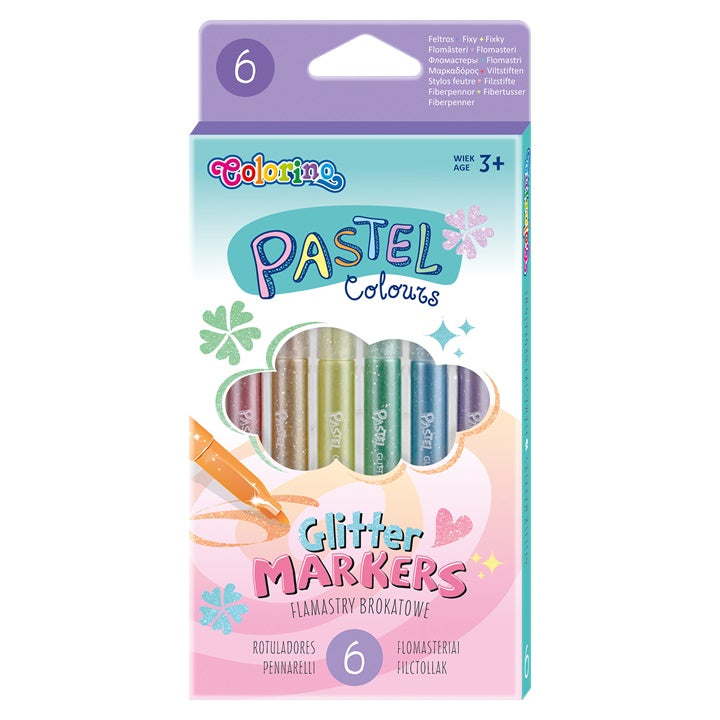 Colorino pastel glitterstiften, set van 6 stuks, 3–5 mm