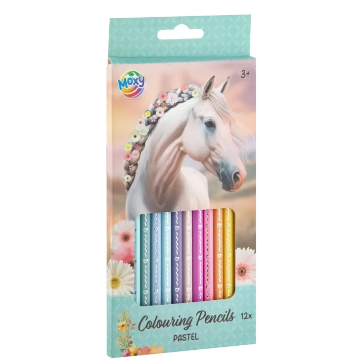 Moxy kleurpotloden in pastelkleuren met paard, 12 stuks
