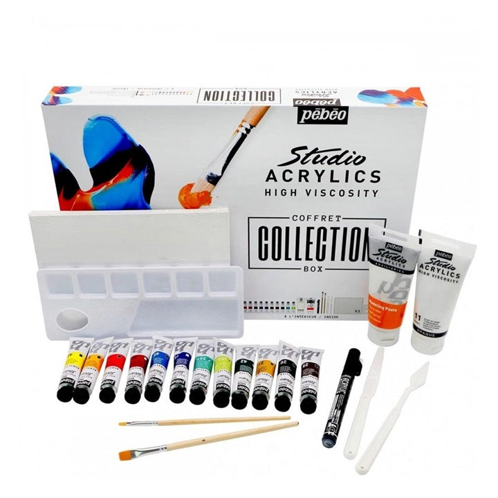 Pébéo Studio Acrylics acrylverf set met accessoires, 23-delig