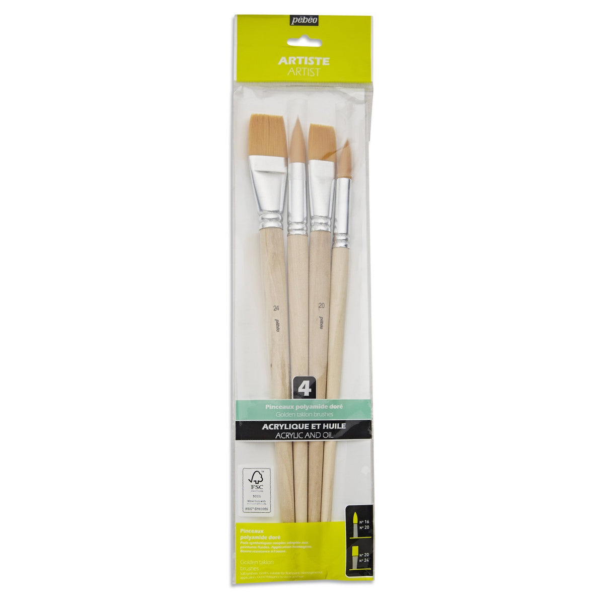 PEBEO Watercolor Brush Set - 4 pcs Flat and Round