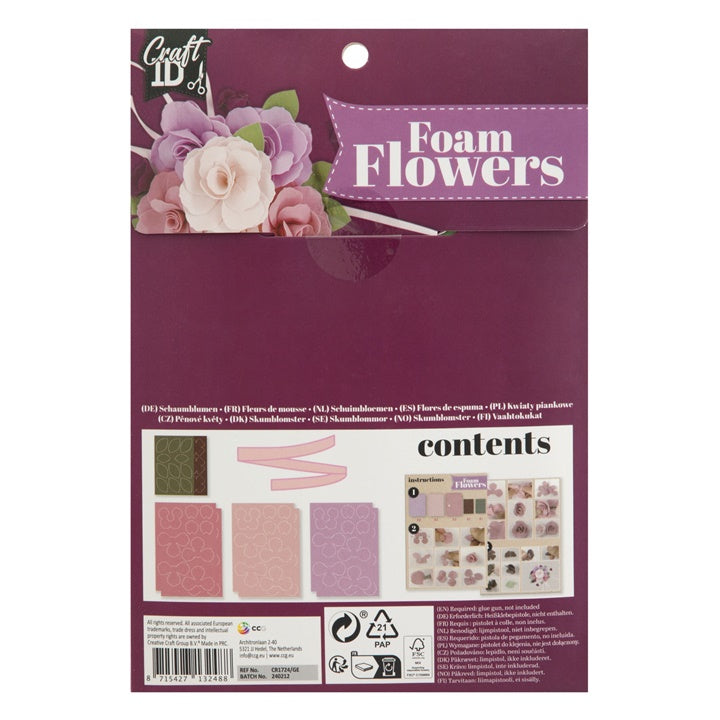 Nassau knutselset foambloemen paars-wit, 3 bloemen – afbeelding 2