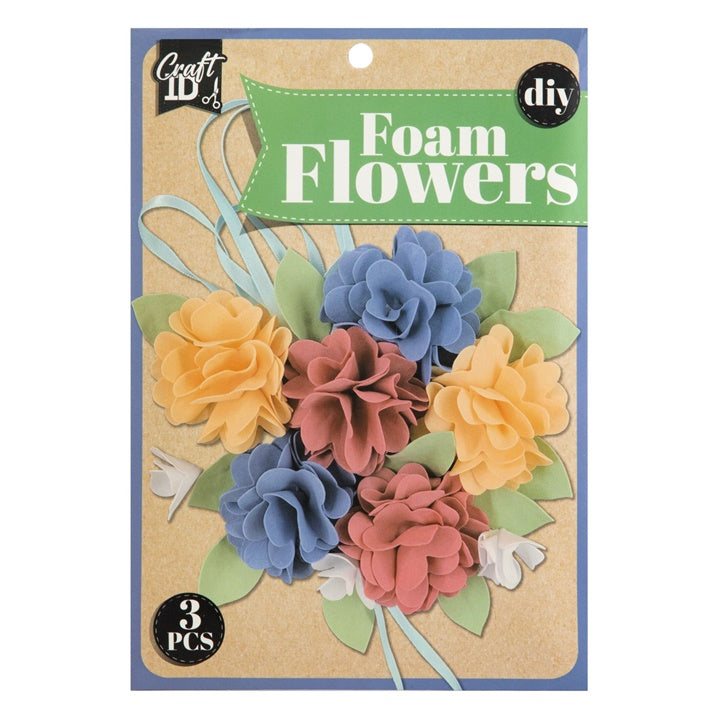 Nassau knutselset foambloemen blauw-geel, 3 bloemen