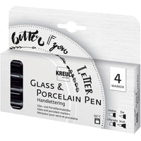 KREUL Handlettering glas- en porseleinstiften, set van 4 stuks, zwart