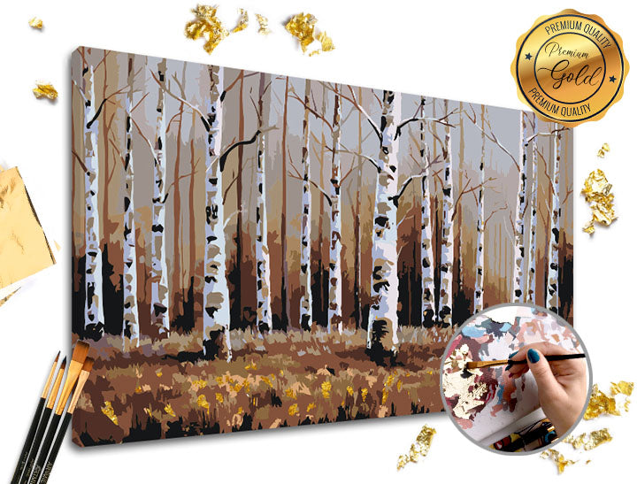 PREMIUM GOLD Paint by Numbers | Birch Forest — image 1