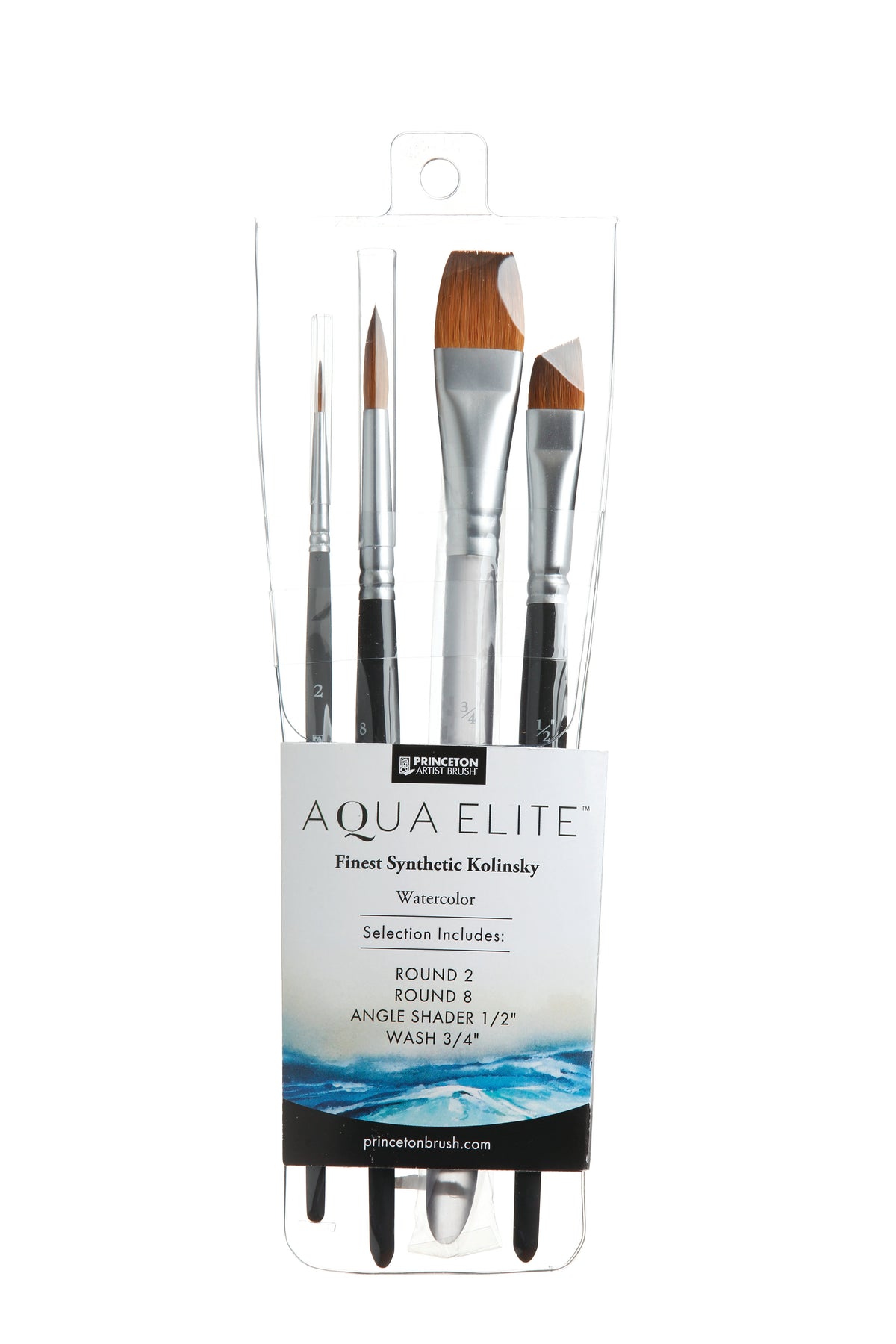 Princeton Aqua Elite aquarelpenselenset, 4 stuks, schuin en rond