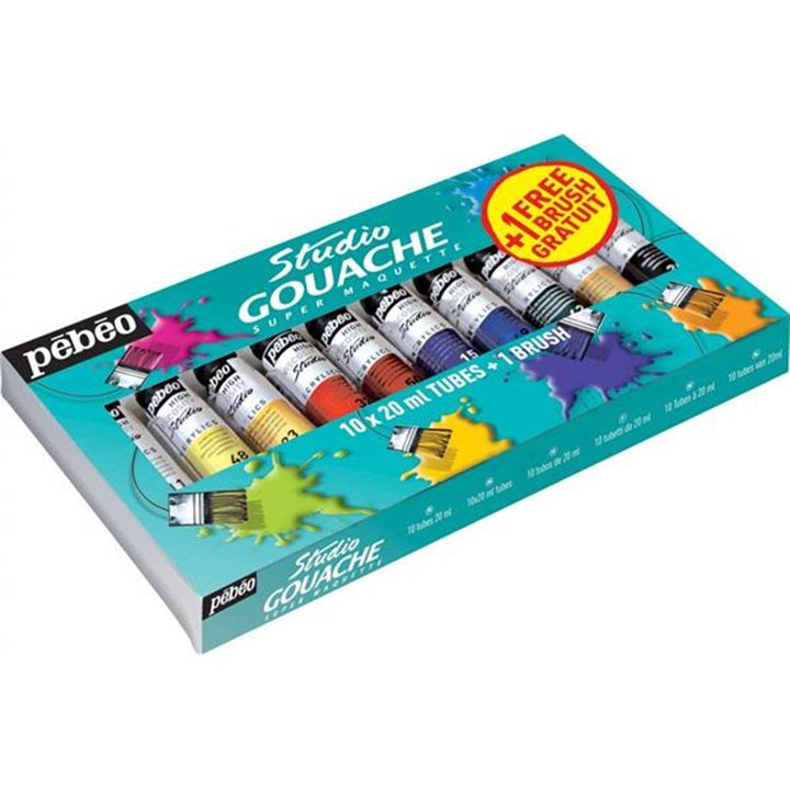 Pébéo Studio gouache set 10 × 20 ml met penseel