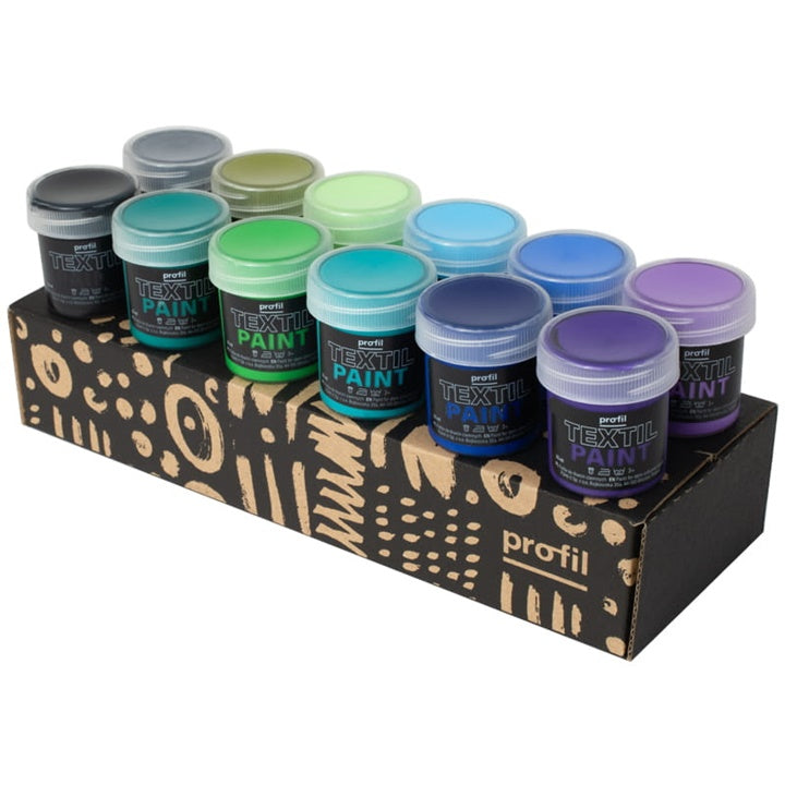 Profil Fabric Paint Set for Dark Fabrics, Cool Shades, 12 x 25 ml