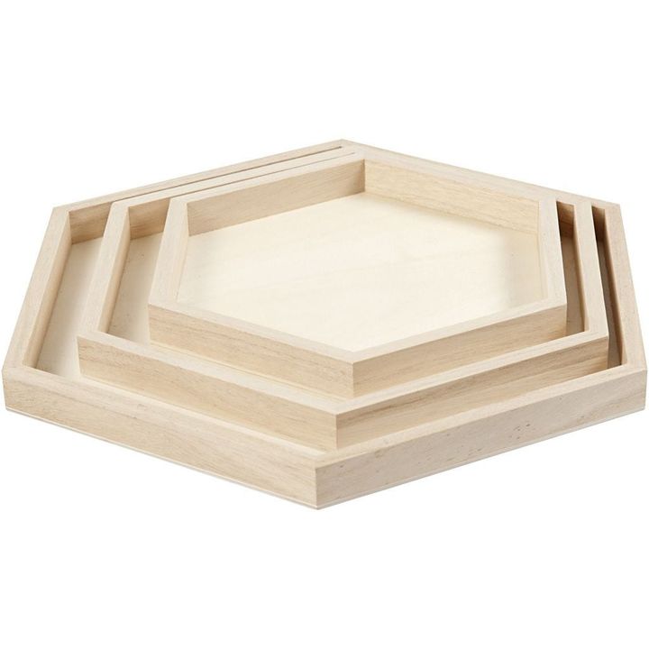 Creativ Company zeshoekige houten dienbladen, set van 3 – Ø 31, 26, 21 cm