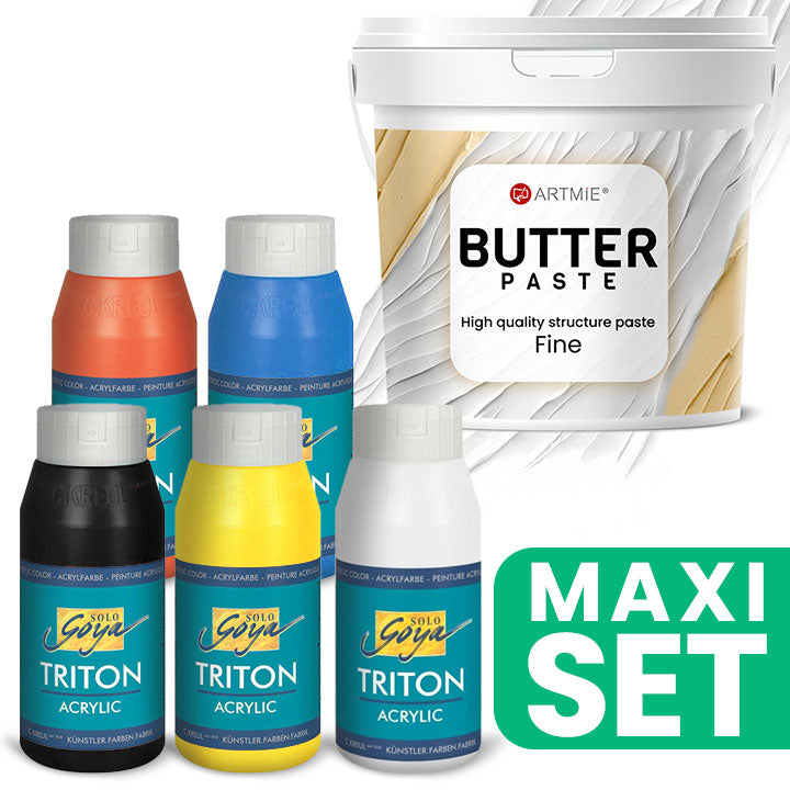 Triton acrylverfset basiskleuren 5 × 750 ml met ARTMiE Butter