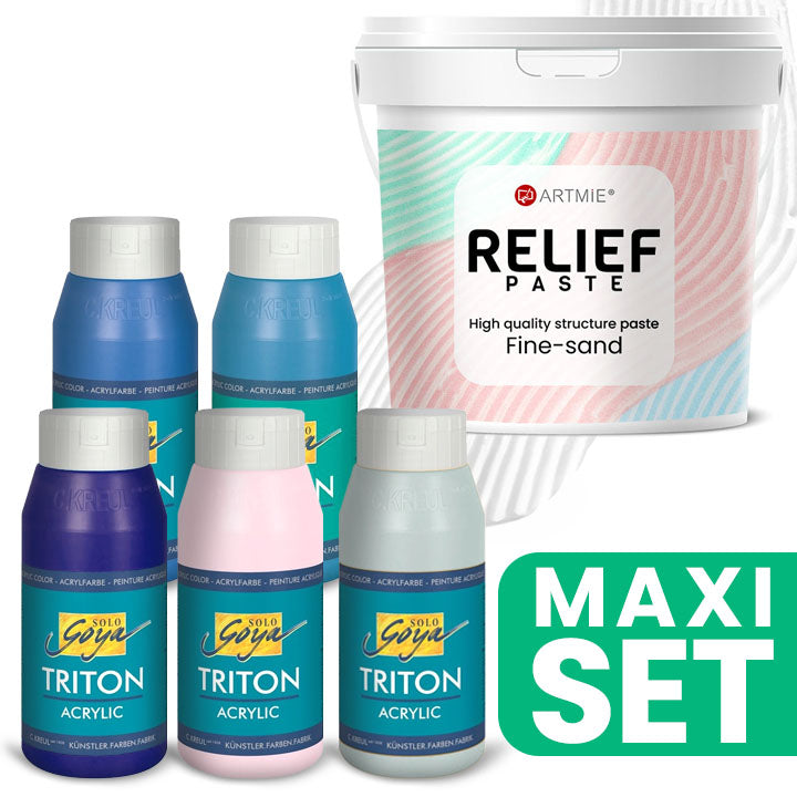 Triton acrylverfset koele tinten 5 × 750 ml met ARTMiE Relief