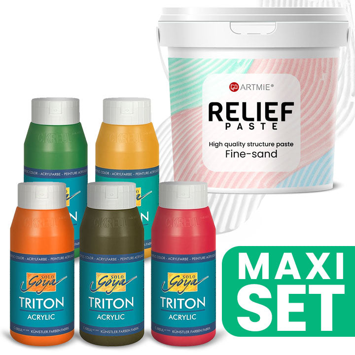 Triton acrylverfset warme tinten 5 × 750 ml met ARTMiE Relief