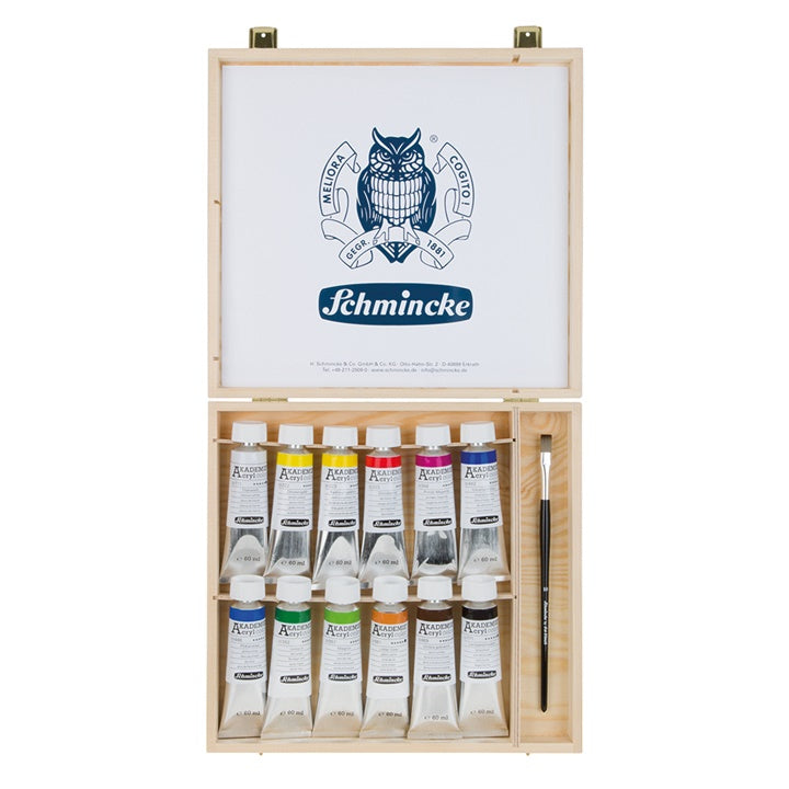 Schmincke AKADEMIE acrylverfset 12 × 60 ml in houten kist