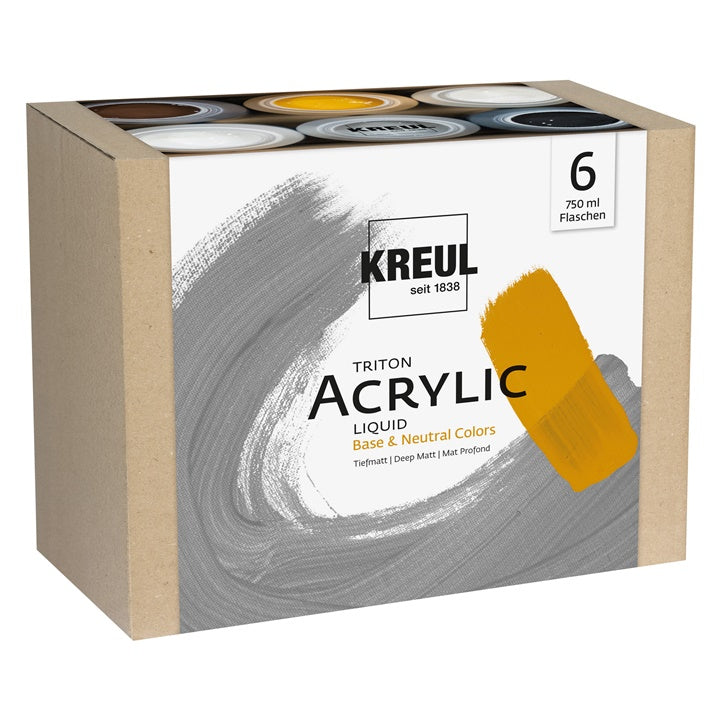 Kreul Triton Acrylic Liquid Base & Neutral Colors acrylverfset 6 × 750 ml