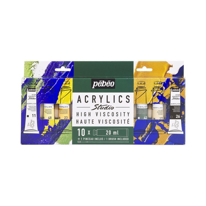 Pébéo Studio Acrylics acrylverfset 10 × 20 ml met penseel