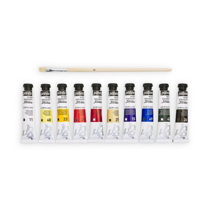 Pébéo Studio Acrylics acrylverfset 10 × 20 ml met penseel – afbeelding 2
