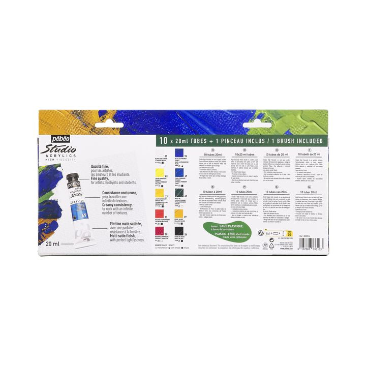 Pébéo Studio Acrylics acrylverfset 10 × 20 ml met penseel – afbeelding 3
