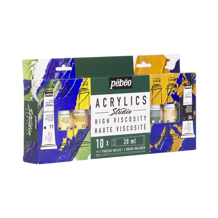 Pébéo Studio Acrylics acrylverfset 10 × 20 ml met penseel – afbeelding 4