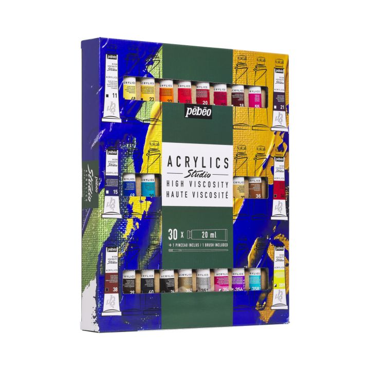Pébéo Studio Acrylics acrylverfset 30 × 20 ml + penseel – afbeelding 2