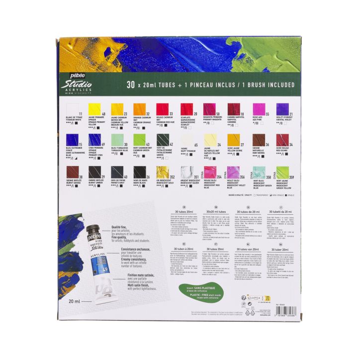 Pébéo Studio Acrylics acrylverfset 30 × 20 ml + penseel – afbeelding 3