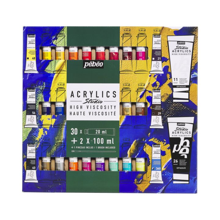Pébéo Studio Acrylics acrylverfset 30 × 20 ml + 2 × 100 ml + penseel