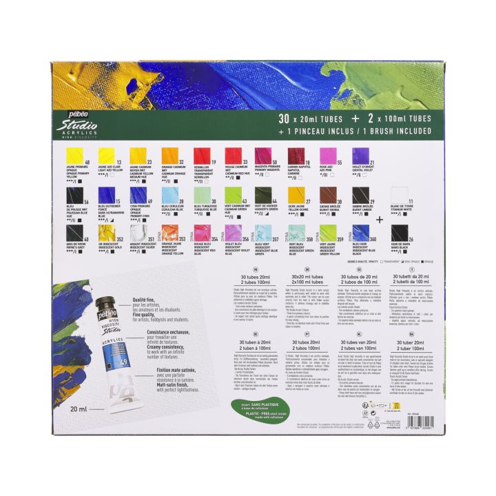 Pébéo Studio Acrylics acrylverfset 30 × 20 ml + 2 × 100 ml + penseel – afbeelding 3