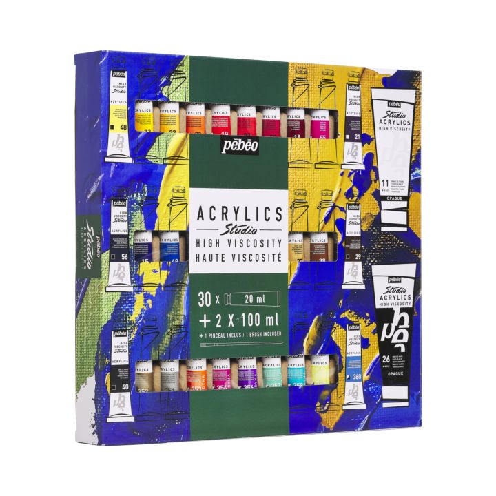 Pébéo Studio Acrylics acrylverfset 30 × 20 ml + 2 × 100 ml + penseel – afbeelding 4