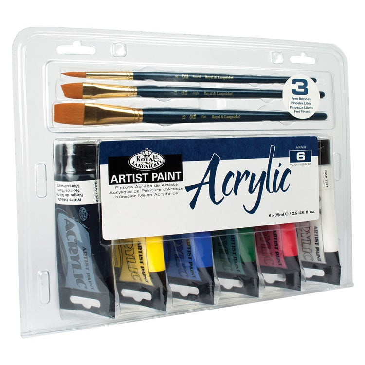 Royal & Langnickel Essentials acrylverfset 6 × 75 ml + 3 penselen