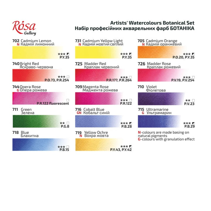 ROSA Gallery Botanical aquarelverfset 14 kleuren in metalen etui – afbeelding 6