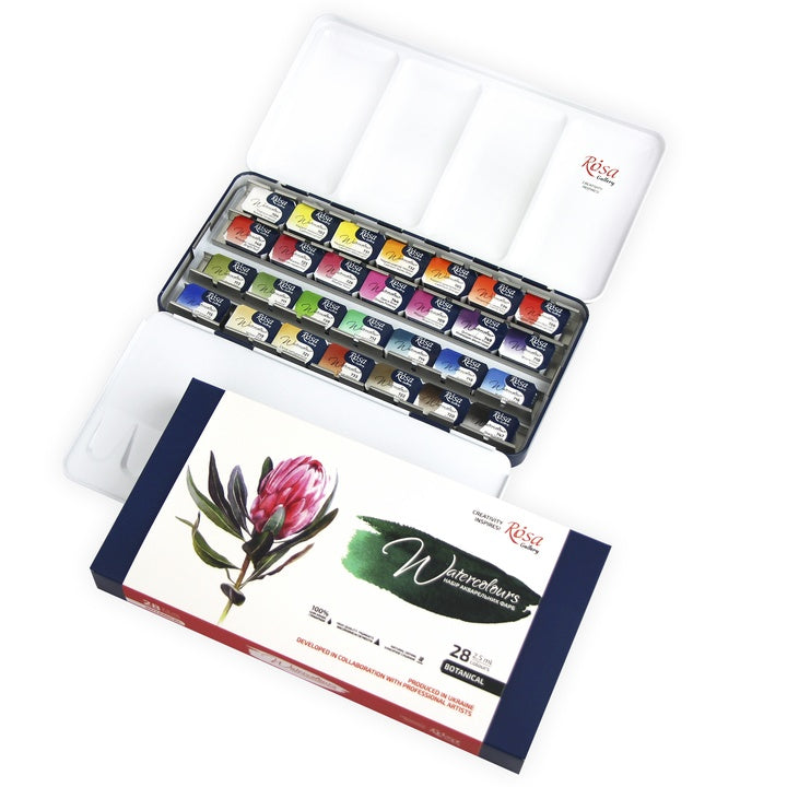 ROSA Gallery Botanical aquarelverfset 28 kleuren in metalen etui – afbeelding 4