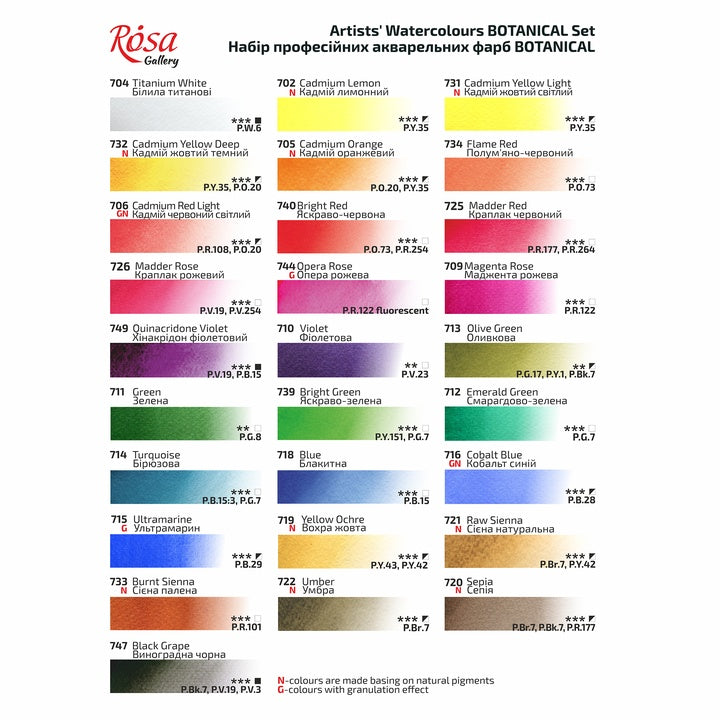 ROSA Gallery Botanical aquarelverfset 28 kleuren in metalen etui – afbeelding 6