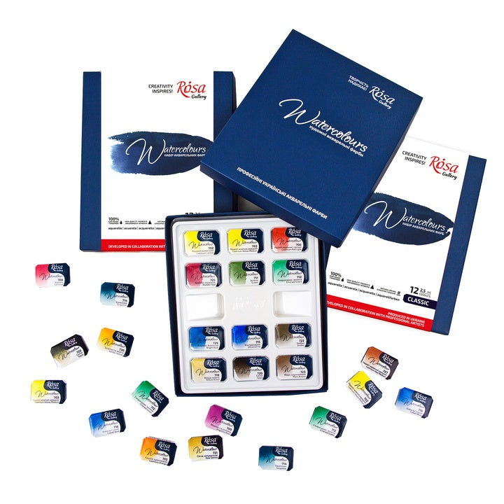 ROSA Gallery Classic aquarelverfset 12 kleuren, volle napjes – afbeelding 5