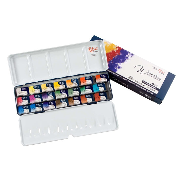 ROSA Gallery Monopigmented aquarelverfset 21 kleuren in metalen etui