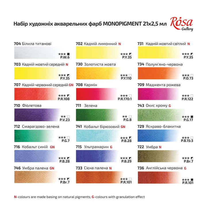 ROSA Gallery Monopigmented aquarelverfset 21 kleuren in metalen etui – afbeelding 2