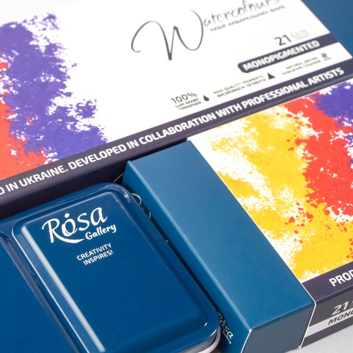 ROSA Gallery Monopigmented aquarelverfset 21 kleuren in metalen etui – afbeelding 4