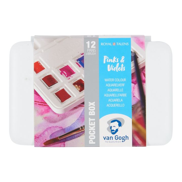 Van Gogh aquarelverfset roze en paars, 12 napjes en penseel