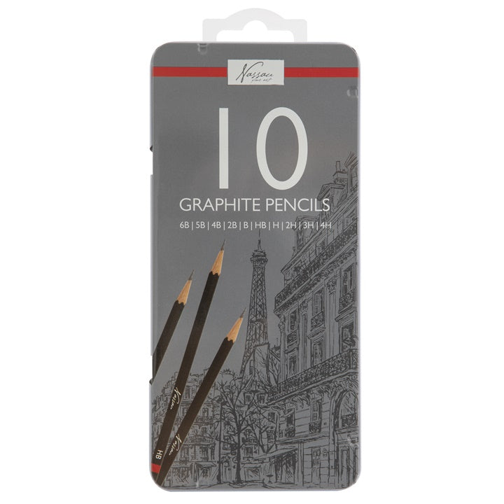 Grafietpotloden Nassau in blik, set van 10